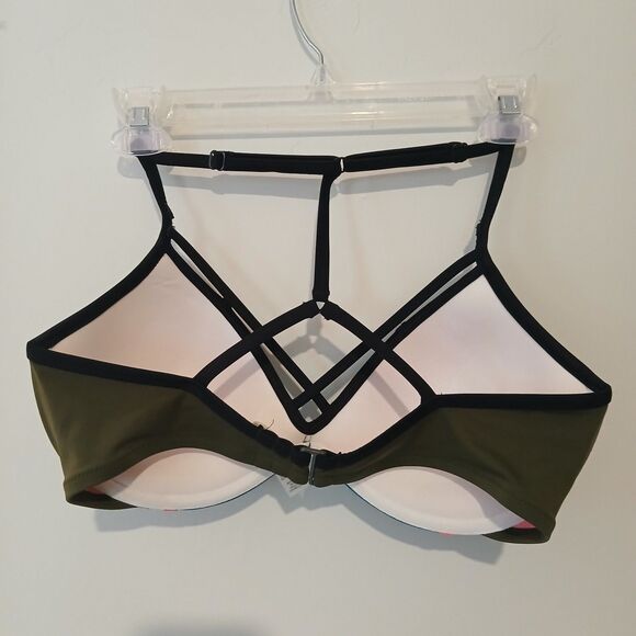 Victorias Secret Bikini Top Size Medium D/DD Green Blue Pink Colorblock Beach - Picture 2 of 5